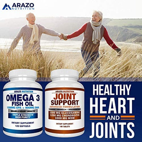 Omega 3 Fish Oil 4,080mg - High EPA 1200mg + DHA 900mg Triple Strength Burpless Softgels - Arazo Nutrition (120 Soft Gels)
