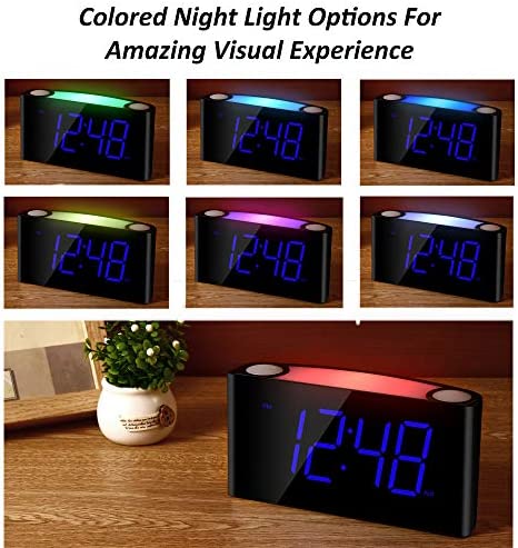 Extra Loud Vibrating Alarm Clock with Bed Shaker for Heavy Sleepers,Digital Bedroom Clock for Deaf Hearing Impaired Senior, 7 Night Light, Large LED Display,Dimmer, 2 USB Charger,12/24H,Battery Backup