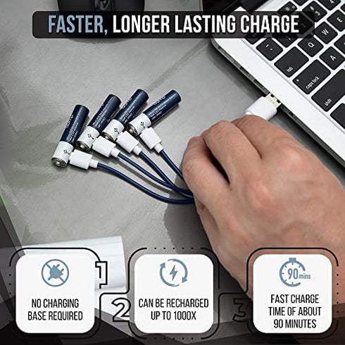 BUMP 2 AA + 2 AAA Rechargeable Batteries – Battery 4 Pack - Lithium Polymer, High Output, Fast & Long Lasting USB-C Charge, Use w/Remote Control, Toys, Keyboards, Charger Cable Included