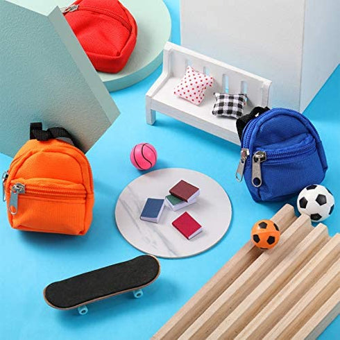 Sumind 14 Pieces Doll Accessories Include 6 Pieces Mini Doll Backpacks Mini Doll Bag Cute Zipper Backpack Mini Books Backpacks and 8 Pieces Miniatures Doll Books for Doll Accessories