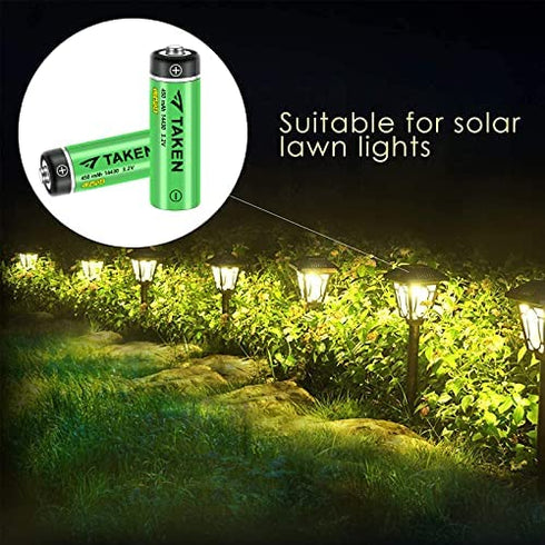 Taken 14430 3.2 Volt Rechargeable Solar Battery, 3.2V 450mAh 14430 LiFePO4 Rechargeable Battery for Solar Panel Outdoor Garden Lights (NOT AA Battery) - 8 Pack