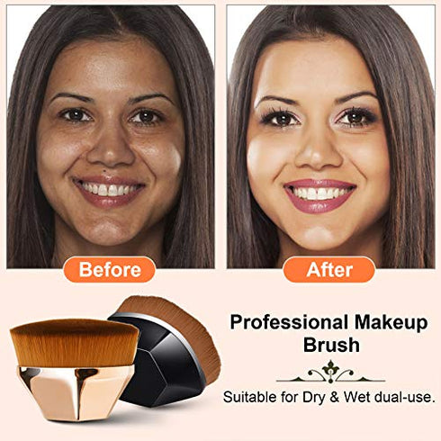 Endoto Foundation Makeup Brush Flat Top High-Density Magic Hexagon Face Kabuki Brush for Flawless Powder, Blending Liquid or Cream Cosmetics with Portable Case