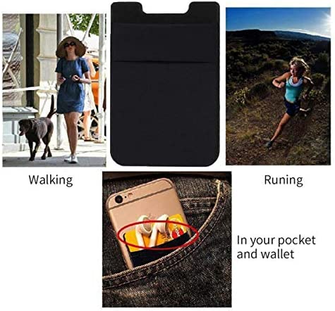 2Pack Adhesive Phone Pocket,Cell Phone Stick On Card Wallet Sleeve,Credit Cards/ID Card Holder(Double Secure) with Sticker for Back of iPhone,Android and All Smartphones-Black