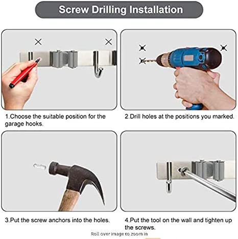 Mop Broom Holder Heavy Duty Hooks Hanger Wall Mount 17 Stainless Steel Organizer for Home Laundry Bathroom Kitchen Garage Garden Utility Tools Rack Storage Durable Piyl