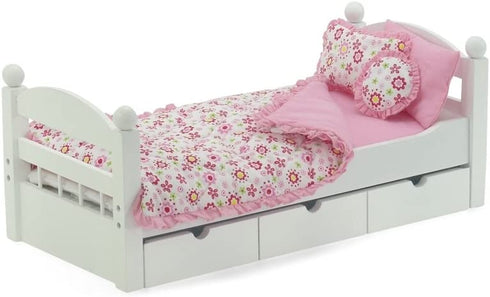 18 Inch Doll Clothes Accessories for American Girl Dolls | Reversible Floral Print Doll Bedding 5 Piece Set | Fits 18" Our Generation and Journey Girls Dolls