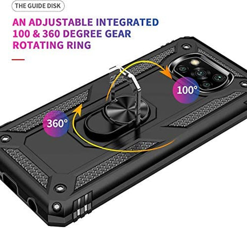 FLYME for Xiaomi Poco X3 NFC/Poco X3/Poco X3 Pro Case with Screen Protector(2 Pack), Telegaming Dual Layer Hybrid Tank Armor Case with Kickstand Shockproof Soft TPU & Tough PC Back Cover,Black