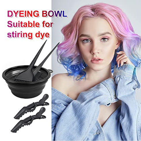 Yexixsr 5Pcs Professional Salon Hair Coloring Dyeing Kit, Hair Dye Color Brush and Bowl Set, Mixing Bowl, Angled Comb and Brush, Hair Clips