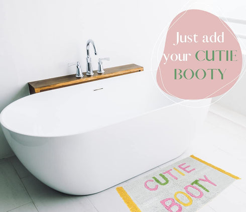 Cute Bath Mat for Bathrooms - Check Out Your Cutie Booty Funny Bath Mat, Thick Plush Cotton Absorbent Bath Mat, Bathroom Mats, Fun Bath Mats for Bathroom, Cute Blue Bathroom Rugs by The Happy Human Co