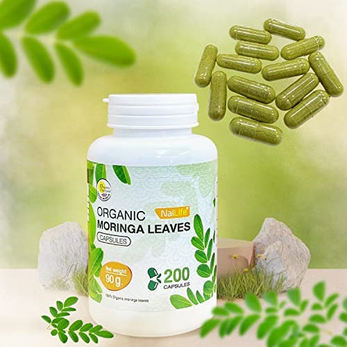 Organic Moringa 200 Capsules 100% Pure Leaves Powder Greens Powder Vegetable Capsules