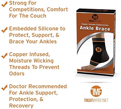 Compression Ankle Brace with Silicone Ankle Support and Copper - Plantar Fasciitis Brace for Foot Pain & Achilles Tendonitis Relief - Ankle Brace for Women & Men - Medium Size