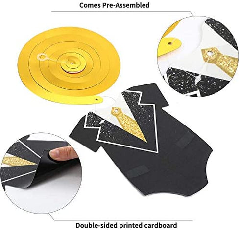 30 Pieces Mr. Onederful Birthday Decorations Glitter Black Gold Hanging Swirls 1st Birthday Party Foil Swirls Ceiling Mustache Toppers Sign Decor for Baby Boy First Birthday Supplies