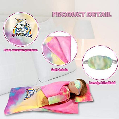 WONDOLL 18-inch Doll Clothes and Doll Sleeping Bag Set with Matching Sleepover Masks & Pillow