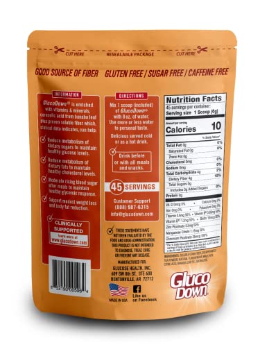 GLUCODOWN, Maintain Healthy Blood Sugar, Delicious Peach Tea Mix, Diabetic Friendly, 45 Servings, 1 Resealable Package.