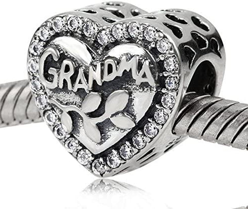 925 Sterling Silver Love Grandma Charm Heart Charm Birthday Charm Anniversary Charm for Pandora Charms Bracelet