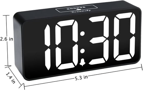 DreamSky Compact Digital Alarm Clock with USB Port for Charging, 0-100% Brightness Dimmer, White Bold Digit Display, 12/24Hr, Snooze, Adjustable Alarm Volume, Small Desk Bedroom Bedside Clocks.