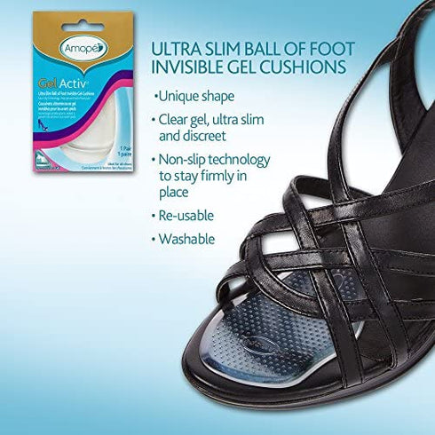 Amope GelActiv Ultra Slim Ball of Foot Insoles for Women, 1 pair, Size 5-10
