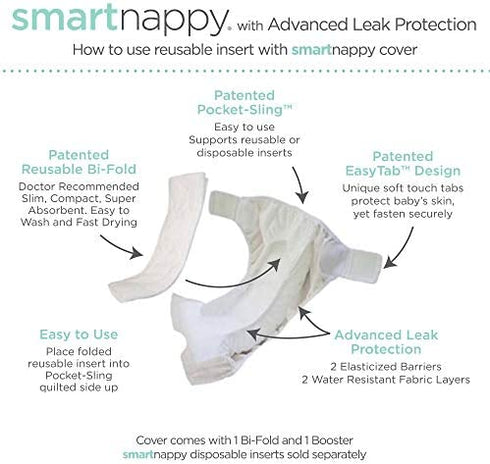 SmartNappy Cotton Muslin by Amazing Baby, NextGen Hybrid Cloth Diaper Cover + 1 Bi-fold Reusable Insert + 1 Reusable Booster, Stargazer, Gray, Size 1, 5-10 lbs