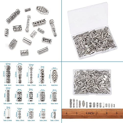 Craftdady 150Pcs Antique Silver Tube Bar Spacer Beads Tibetan Metal Column Barrel Drum Beads for Jewelry Crafts Making Hole:1.5-3.5mm