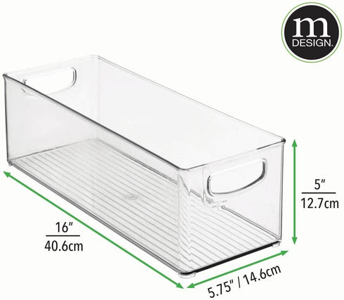 mDesign Plastic Food Storage Organization Container Bin w/Handles, for Kitchen, Pantry, Cabinet, Fridge/Freezer, Countertop - Organizer for Refrigerator Snacks - Ligne Collection -Clear
