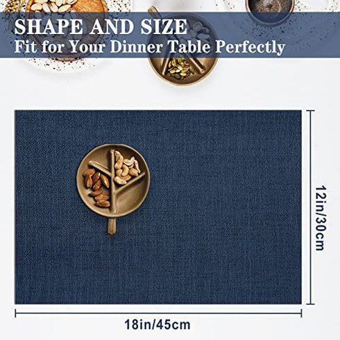 BETEAM Placemats Set of 6, Woven Vinyl Placemats, Washable & Durable Table Placemats, Indoor/Outdoor Use Table Mats, Navy Blue