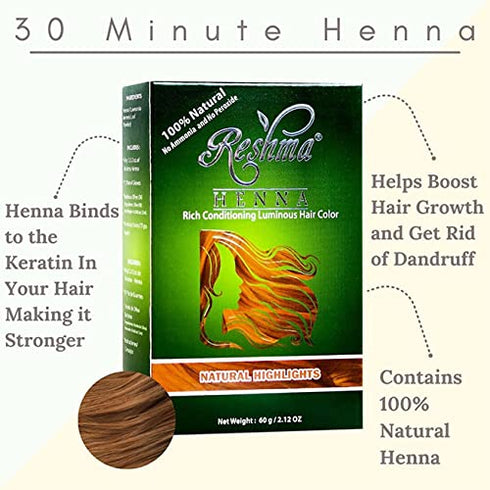 Reshma Beauty 30 Minute Henna Hair Color Infused with Goodness of Herbs (Natural Highlights, Pack Of 1)