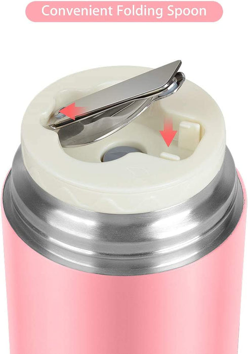 Insulated Lunch Container DaCool Hot Food Jar 16 oz Stainless Steel Vacuum Bento Lunch Box for Kids Girls Adult with Spoon Leak Proof Hot Cold Food for School Office Picnic Travel Outdoors - Pink