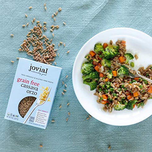 Jovial Grain-Free Cassava Orzo | Cassava Pasta | Paleo Pasta | Grain-Free | Certified Gluten-Free | 100% Organic Pasta | USDA Certified Organic | Non-GMO | High-Fiber | 8 oz (1 pack)