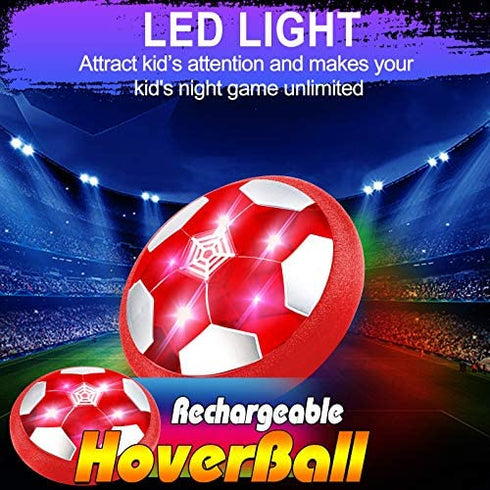 Camlinbo Kids Soccer Toys, Rechargeable Hover Soccer Ball Air Floating Soccer Valentines Gifts for Boy Girl Age 3-12 LED Light Up Toy Foam Bumper Valentines Day Indoor Outdoor Game Kid Toddler (Red)