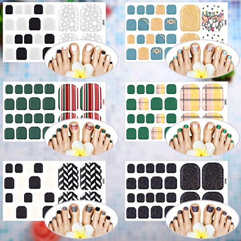 308 Pieces 14 Sheets Toenail Polish Stickers Adhesive Toe Nail Wraps Full Toe Nail Wraps Toenail Polish Strips DIY Glitter Toe Nails Manicure Decal with 2 Pieces Nail Files for Girls (Retro Style)