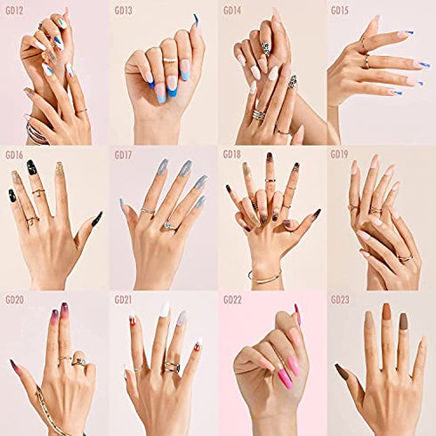 Gold Finger Gel Glam Design Nail Press On Nails, Gel Nail Kit, Polish Free Manicure Long Length (GD18)