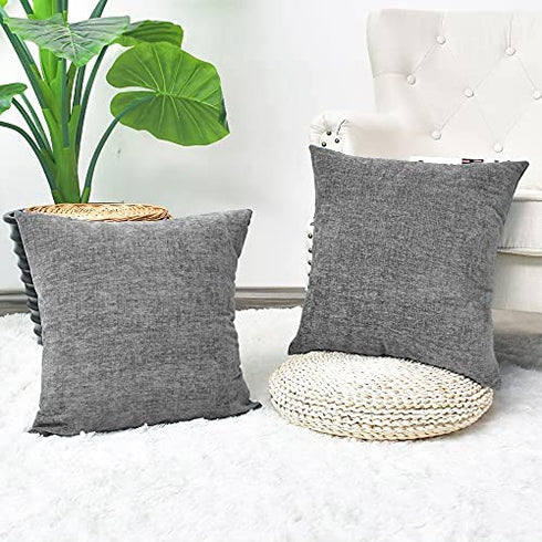 CaliTime Pack of 2 Cozy Throw Pillow Covers Cases for Couch Sofa Home Decoration Solid Dyed Soft Chenille 22 X 22 Inches Medium Grey