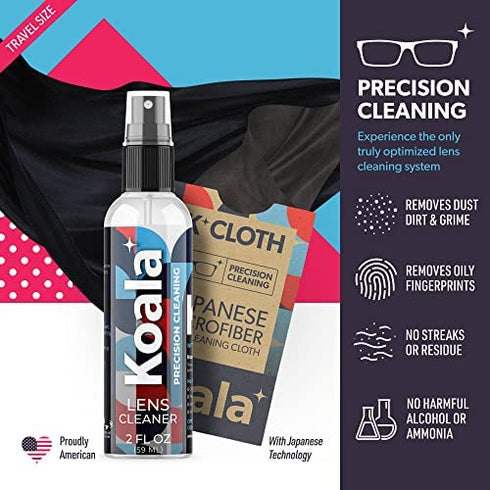 Koala Eyeglass Lens Cleaner Spray Kit | American Made | 2 Ounces + 1 Koala Cloth | Streak and Alcohol Free | Carefully Engineered Glasses Cleaner | Safe for All Lenses