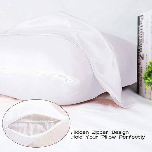 Adubor 100% Mulberry Silk Pillowcase for Hair and Skin with Hidden Zipper, Both Side 23 Momme Silk, 900 Thread Count (20x26inch, Standard Size, White, 1pc)