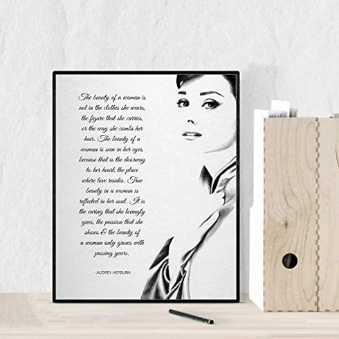 "The Beauty of a Woman"-Audrey Hepburn Quotes- 8 x 10" Inspirational Wall Art. Typographic Poster Print with Silhouette Image-Ready to Frame. Home-Office-Studio-Salon Decor. Reminder of True Beauty!