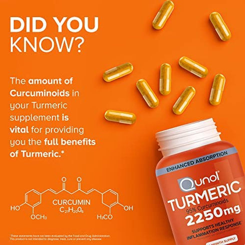 Turmeric Curcumin with Black Pepper, Qunol 2250mg Turmeric Extract with 95% Curcuminoids, Extra Strength Supplement, Enhanced Absorption, Supports Healthy Inflammation Response, 90 Vegetarian Capsules