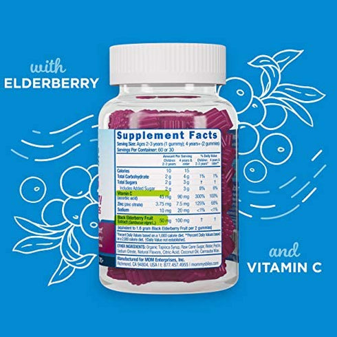 Mommy's Bliss Kids Elderberry Gummies Promotes Immunity Support with Black Zinc & Vitamin C Age 2 Years+, Elderberry, 60 Count