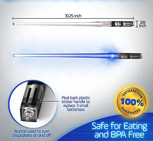 Lightsaber Chopsticks Light Up - LED Glowing Light Saber Star Wars Chop Sticks - Reusable Sushi Lightup Sabers Chopstick Set Of 1 Blue Pair