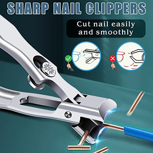 Nail Clippers for Men Thick Nails - Professional Extra Large Heavy Duty Toe Nail Clippers for Seniors, Stainless Steel Wide Jaw Opening No Splash Fingernail Cutters Long Handle with Catcher File