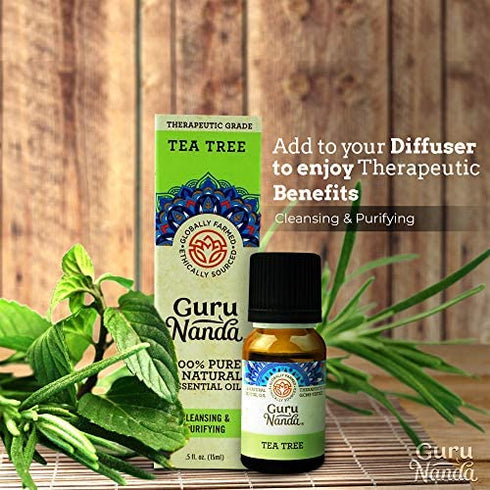 Tea Tree Essential Oil (Pack of 2 x 15 ml) - 100% Pure Therapeutic Grade, Essential Oil for Skin, Nails, Hair, Acne, Dandruff Control, Use in Aromatherapy Diffuser, Skin Care & Beauty - GuruNanda