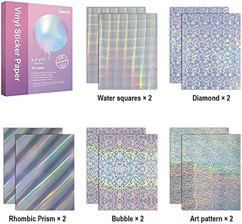 Rainbow Printable Vinyl Sticker Paper 10 Sheets Holographic Waterproof Decal Paper,Self-Adhesive Labels Crafts,Dries Quickly Tear Resistant-for Any Epson HP Canon Sawgrass Inkjet Printer