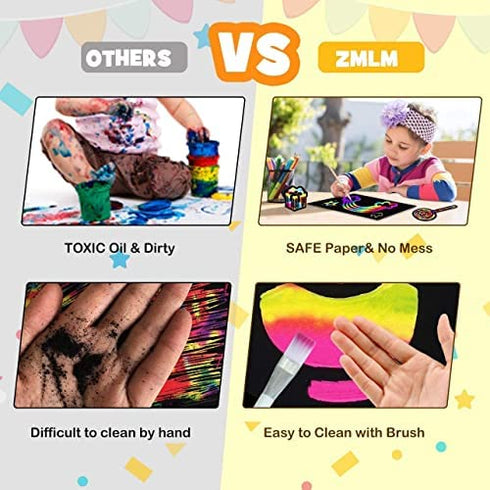 ZMLM Scratch Paper Art Craft: Rainbow Scratch Magic Color Drawing Pad Kid Preschool Bulk Art Supply for Age 3-12 Girl Boy Project Activity Toy Kindergarten|Educational|Party|Christmas|Birthday Gift