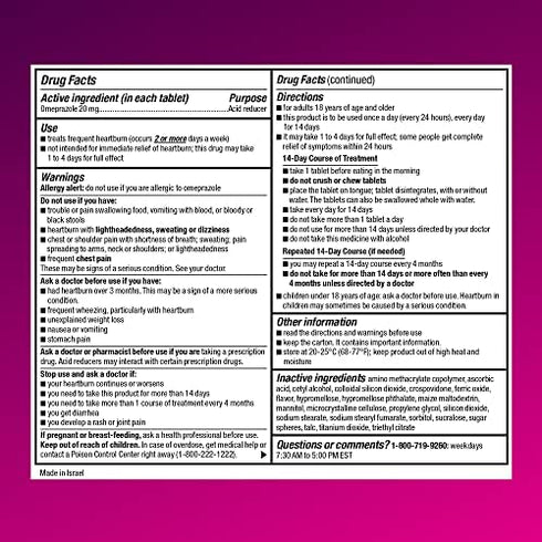 Amazon Basic Care Omeprazole Delayed Release Orally Disintegrating Tablets, Strawberry Flavor, 42 Count