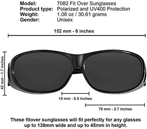 Fit Over Sunglasses Polarized Lens Wear Over Prescription Eyeglasses 100% UV Protection for Men and Women