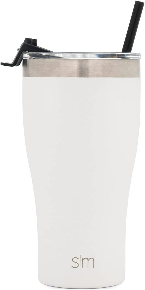 Simple Modern Tumbler with Clear Flip Lid and Straw | Reusable Insulated Water Bottle Stainless Steel Travel Mug | Slim Cruiser Collection | 22oz, Winter White