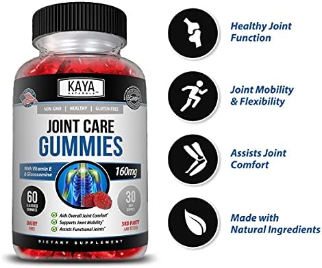 Kaya Naturals Joint Care Gummies | Premium Pain Relief for Back, Knees & Hands | Extra Strength Natural Joint & Flexibility Support - Glucosamine Gummies Best Immune Support for Women & Men - 60 Count