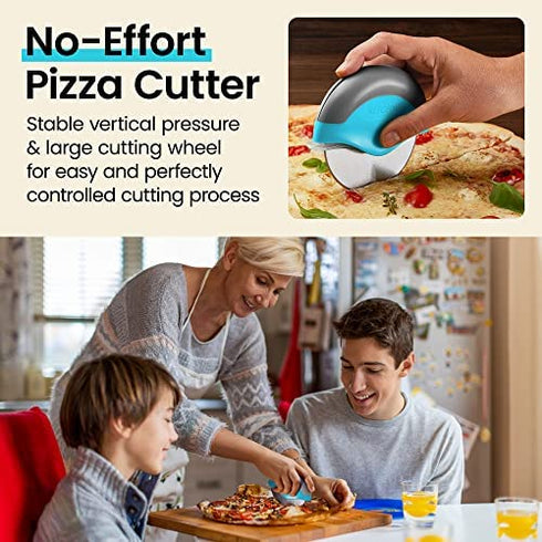 Kitchy Pizza Cutter Wheel - No Effort Pizza Slicer with Protective Blade Guard and Ergonomic Handle - Super Sharp and Dishwasher Safe (Blue)