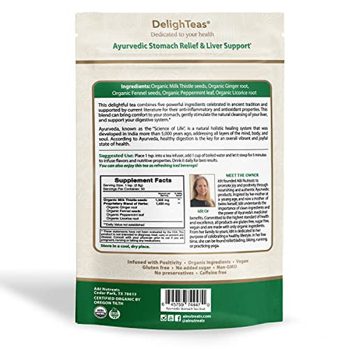 DelighTeas Detox tea | Stomach Relief & Liver Cleansing | USDA Organic Loose Leaf Milk Thistle Tea with Fennel, Ginger, Peppermint and Licorice | 50 Servings, 5 oz.