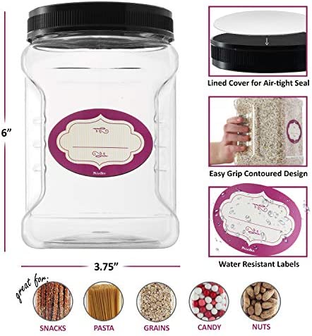 DilaBee Clear Plastic Storage Jars with Lids - 3 Pack - Half Gallon Square Containers for Candy, Cookie, Paint, Laundry Pods & More - Canisters with Pinch Grip Handles - BPA-Free - 64 Oz