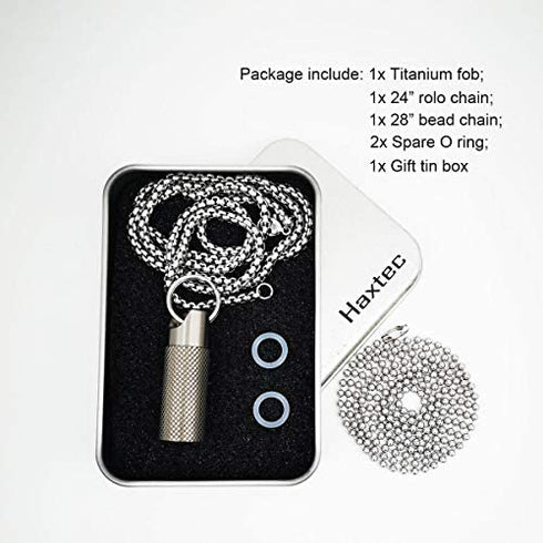 Haxtec Small Pill Box Titanium Pill Fob Necklace Nitro Mini Waterproof Pill Holder Lightweight Survival Case Keychain Pill Bottle for Purse Men & Women (TC10-Ti)