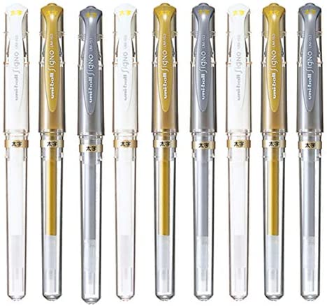 Uni-Ball Signo UM-153 Broad Point Gel Impact Pen, 1.0mm, White/Gold/Silver, 3 pens each/Total 9 pens (Japan Import)